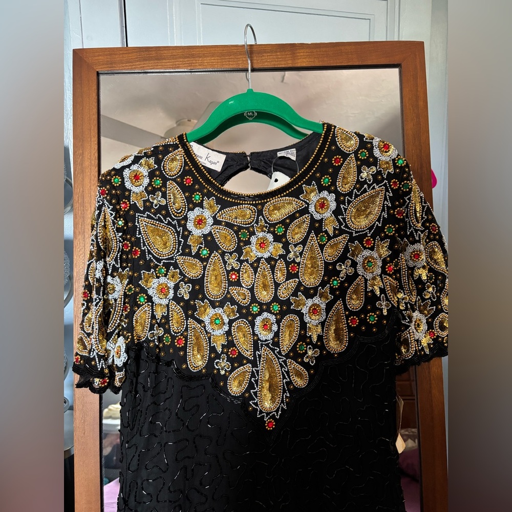 Deadstock vintage Kaufmann’s Dept. store Laurence Kazar Beaded Party Dress NWT - Picture 3 of 9